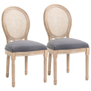 Set di 2 Sedie Laterali in Stile Francese Rivestite in Lino con Schienale in Rattan per Sala da Pranzo - Product Image 1