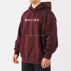 Sweat à capuche en polaire chaud d'hiver à épaules tombantes pour hommes, motif imprimé, logo brodé, vêtements de sport anti-rétrécissement, style athlétique - Product Image 2