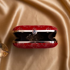 Bright <b>Red</b> Based Golden <b>Sequins</b> Embroidery Clutch Bag Elegant Designer Evening Purse for Women Events - Product Image 3