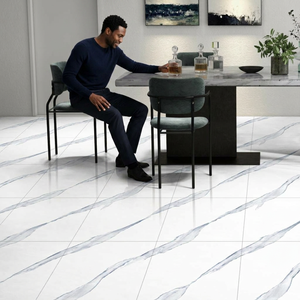 Azulejos de Porcelana Esmaltada Estilo Mármol Vintage Cosmo Crema 600x600mm, Acabado Pulido Beige, Resistentes al Ácido y Antideslizantes para Interiores - Product Image 5