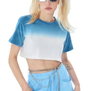 T-shirt court dégradé pour femme, manches courtes, en coton, style décontracté streetwear, mode estivale - Product Image 1