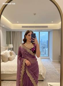 คอลเลกชันพรีเมียม ผ้าซาตินหรูหรา ดีไซน์สวยงาม พร้อมงานปักเลื่อม 3 มม. และงานเลเฮริยา ชุดส่าหรี-เสื้อคู่กัน คอลเลกชันจากซัพพลายเออร์อินเดีย - Product Image 2