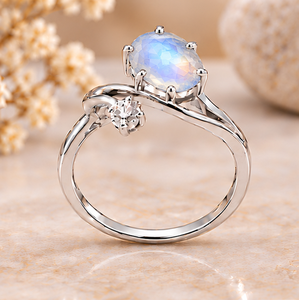 Rainbow Moonstone Gemstone <b>Ring</b>, 925 Sterling Silver <b>Ring</b>, Oval Moonstone Jewelry, Elegant <b>Statement</b> <b>Ring</b> - Product Image 4