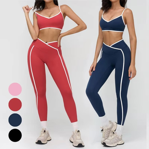Nouvel Arrivage Ensemble de Sport pour Femme : Vêtements de Fitness et Yoga, Soutien-gorge de Sport Bicolore et Short Taille Haute Uni à Séchage Rapide - Product Image 1