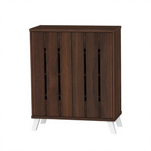 Meuble à chaussures moderne 25_0025 contemporain à 4 niveaux en bois avec portes à lattes verticales, organisateur d'entrée respirant, mobilier de maison - Product Image 3