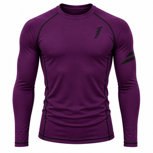 เสื้อรัดรูปแขนยาวสีม่วงสำหรับผู้ชาย พิมพ์ลายด้วยเทคนิค Heat Transfer ระบายอากาศได้ดี ไร้ตะเข็บ แห้งเร็ว ผลิตจากผ้าสแปนเด็กซ์และไนลอน เหมาะสำหรับออกกำลังกาย สำหรับผู้ใหญ่ - Product Image 1