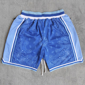 Shorts de basketball pour hommes, couleur unie, fermeture à cordon, tissu en toile écologique, décontracté, bleu avec bordure blanche, poches - Product Image 5