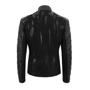 เสื้อแจ็คเก็ตแฟชั่นลำลองสไตล์โกธิคสำหรับผู้ชาย คอตั้ง หนังแท้ พร้อมห่วงรูปตัว D สีเงิน กระเป๋าข้าง รุ่น 2026 - Product Image 2