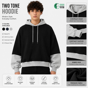 Sudadera con Capucha Personalizada para Hombre, Corte Regular, 100% Algodón, Diseño Color Block, Antiarrugas, 430 GSM, con Bolsillo, Fabricante OEM/ODM - Product Image 1