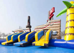 Toboggan aquatique gonflable en PVC de qualité commerciale en forme de bateau pirate avec grande piscine, PVC 0,9 mm - Product Image 2