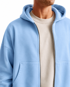 Custom Unisex Regular Fit Cropped Full Zipper Hoodie Solid P Heavyweight Cotton Fleece <b>Zip</b> <b>Hooded</b> OEM ODM Private Label Lined - Product Image 4