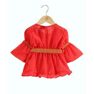 Ensemble Sharara en Georgette imprimé pour filles avec manches 3/4 corail et jaunes - Product Image 3