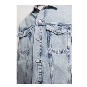 Custom Light Blue Denim Winter <b>Jackets</b> for Men 100% Cotton <b>with</b> <b>Fleece</b> <b>Lining</b> Stand Collar Patchwork Design-Wholesale Price - Product Image 3