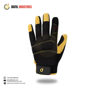 Guantes de Trabajo Tácticos de Cuero Distil Industries, Negros y Amarillos, Largos hasta la Muñeca, Duraderos, para Uso en Exteriores - Product Image 1