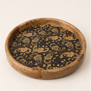 Bandeja Redonda de Madera de Mango Hecha a Mano con Estampado de Paisley Dorado en Esmalte, Bandeja Decorativa para Mesa de Centro, Decoración del Hogar - Product Image 3