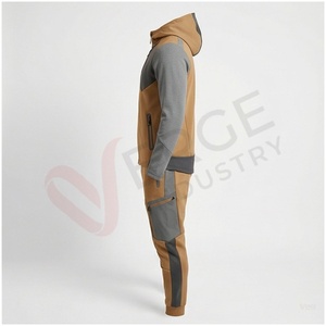 Conjunto Deportivo con Capucha para Hombre, Color Marrón, Manga Larga, Cierre Frontal con Cremallera, Bolsillos Laterales, Transpirable, Estilo Casual para Otoño, Corte Regular - Product Image 3