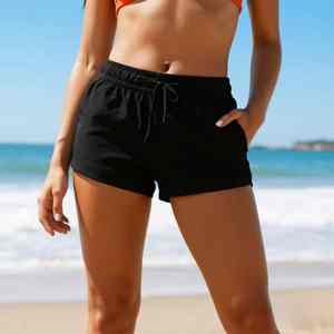 Short de bain tendance coupe décontractée pour l'été, en tissu respirant et doux, taille élastique, idéal pour les vacances à la plage, short de plage pour femme - Product Image 4