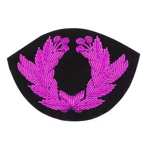 High Quality Bullion Crest Badges Gold <b>Wreath</b> Embroidered Patch Custom Velvet Base <b>Wreath</b> Badges Metallic Gold Bullion <b>Wire</b> - Product Image 4