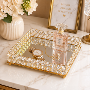 Plateau de service rectangulaire en cristal argenté de luxe |   Plateau décoratif pour table et présentation - Product Image 6