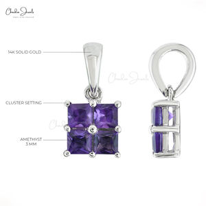 Vendedor Verificado, Colgante de Oro Blanco de 14K con 4 Piedras de Amatista de Corte Cuadrado, Piedra de Nacimiento de Febrero, Joyería para Mujer, Productos al por Mayor - Product Image 3
