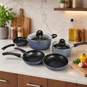 Juego de Utensilios de Cocina de Aluminio Antiadherente de 6 Piezas con Tapas de Vidrio |   Juego de cocina con sartén, cacerola y olla para salsas con base de inducción - Product Image 3