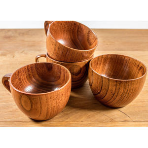 Tasse à café en bois faite à la main avec soucoupe, décoration rustique ronde pour la maison - Product Image 6