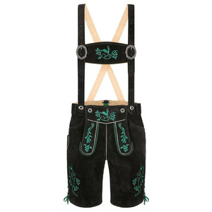 Shorts en cuir suédé noir pour homme, style Lederhosen bavarois, avec bretelles, broderie verte, costume traditionnel d'Oktoberfest - Product Image 1