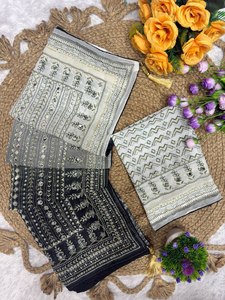 Colección de Sarees de Diseño Estilo Bollywood, Georgette Suave con Hermoso Trabajo de Espejo Real Katdana, Hecho a Mano, para Fiestas, Bodas, Diwali - Product Image 2