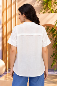 Blusa rosa de manga corta con cuello en V para mujer, corte holgado, informal, para el día a día, top de verano - Product Image 2