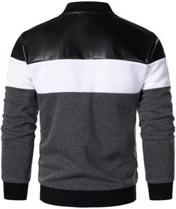 Blouson Racer Homme en Cuir Color Block avec Fermeture Éclair, Col Montant, Coupe Droite, Respirant, pour Hiver Décontracté - Product Image 3