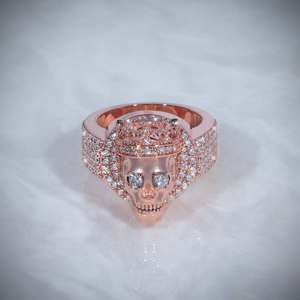 Rose <b>Gold</b> Plated 925 Silver Moissanite Halo Skull Crown <b>Cocktail</b> <b>Ring</b> for Men's Party Wear - Product Image 3