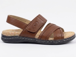 Sandales gladiateur en cuir véritable marron à brides croisées, bout fermé, fermeture auto-agrippante, confort décontracté pour l'été, semelle extérieure en caoutchouc respirante - Product Image 5