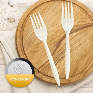 Forchette di Plastica Monouso di Peso Medio, Confezione da 1000, Bianche - Product Image 1