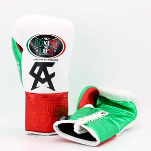 Top Selling Custom Made Leather Lace-Up Boxing Gloves White <b>Red</b> Green Embossed Wrist Professional Training Sparring Gloves - Product Image 1