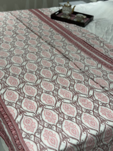 Pure Malmal Dohar Fabric Pink Brown Leaf Paisley Print Soft Mulmul Cotton Fabric for Summer <b>Bedding</b> - Product Image 2