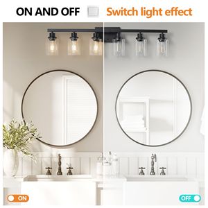 Luminaire de salle de bain moderne à 6 lumières de 37 pouces, finition noire avec abat-jour en verre transparent pour salle de bain et coiffeuse - Product Image 6