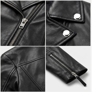Chaqueta de Motociclista de Piel de Oveja para Mujer, Corte Ajustado, Cuello Café Racer, Hombros Acolchados, Cierre de Cremallera, Invierno, Fabricante OEM - Product Image 6