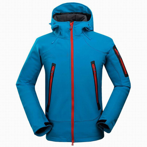 <b>Men's</b> Blue Hooded Fleece <b>Jacket</b> With Orange Zipper Windproof Sporty Winter Outerwear Regular Fit Polyester Shell - Product Image 6