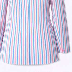 Blazer a Rayas JJoa para Mujer, Blazer con Rayas Rosas y Azules con Parche Bordado, Blazer Elegante y Formal para Uso Casual - Product Image 6