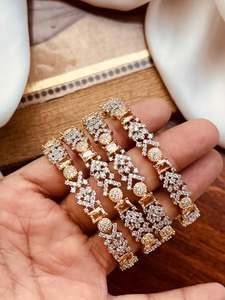 Premium Luxury American Diamond <b>Bangles</b> <b>Set</b> High Shine CZ Stone Trendy Peace Bridal Wedding Designer Sparkling Party Wear Women - Product Image 4
