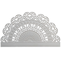 Tête de lit éclairée en bois d'ingénierie, taille Queen, sculptée à la main, motif floral, finition blanchie, forme demi-lune, pour ensemble de chambre Villa Smart Art