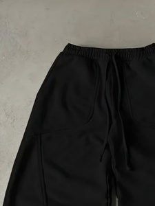 Pantalon de survêtement noir pour homme, taille élastique, cordon de serrage, poches latérales, style décontracté, respirant, mi-lourd, tricoté, pour l'automne - Product Image 2