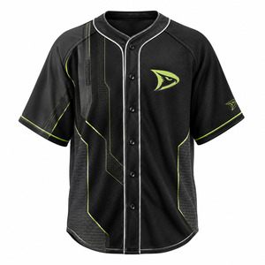 Maillot de baseball noir pour homme, manches courtes, en mesh respirant, anti-bactérien, logo brodé, fermeture boutonnée, coupe classique, sport - Product Image 1