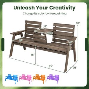 <b>Outdoor</b> Fir Wood Patio Bench with Convenient <b>Foldable</b> Middle <b>Table</b> - Product Image 2