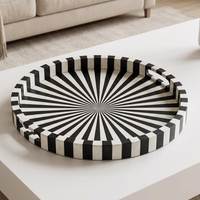 Plateau de service carré de luxe écologique en os incrusté pour ottoman et table basse, plateau décoratif fait main d'Inde