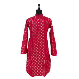 SÉQUENCE EN COTON ATTRACTIF TRAVAIL HOMME KURTA AVEC PYJAMA ROUGE - Product Image 1