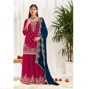 Most Selling <b>Women's</b> Heavy Fendy Silk Pakistani <b>Suit</b> Palazzo Dupatta Heavy Embroidery Quick Dry Wrinkle Free Wedding Kurta Set - Product Image 1