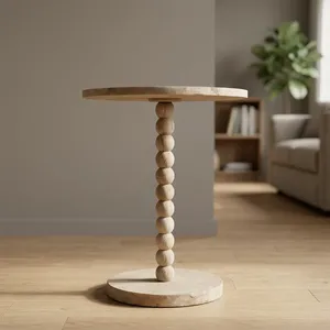 Modern Round <b>End</b> <b>Table</b> with Beaded Base Handmade Living Room Furniture Mango Wood Round <b>End</b> <b>Table</b> - Product Image 2