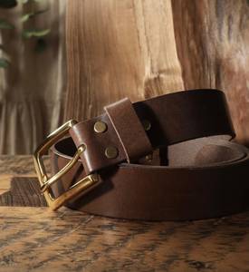Ceinture en cuir pleine fleur réglable avec boucle en laiton massif et acier inoxydable, service OEM pour logo personnalisé - Product Image 3