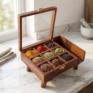 Wood Hexagonal Spice <b>Box</b> Household Seasoning Interior <b>Herb</b> & Spice Wood Storage <b>Box</b> With Six Compartments - Product Image 5